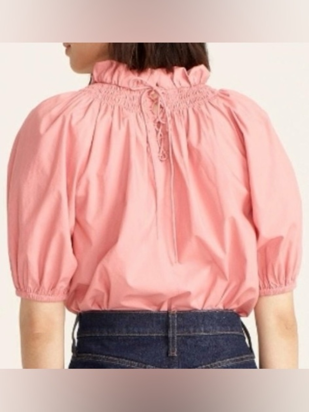 J Crew Women’s Sz XL Pink Smocked Neck Puff-Sleeve Cotton Poplin Top - Picture 4 of 17
